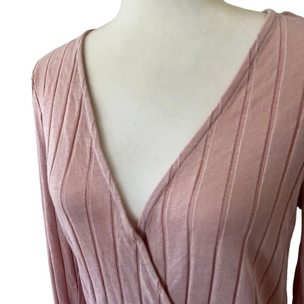 Sanctuary Polina Over the Rainbow Pink Ribbed Surplice Faux Wrap Blouse Size L - Picture 2 of 9